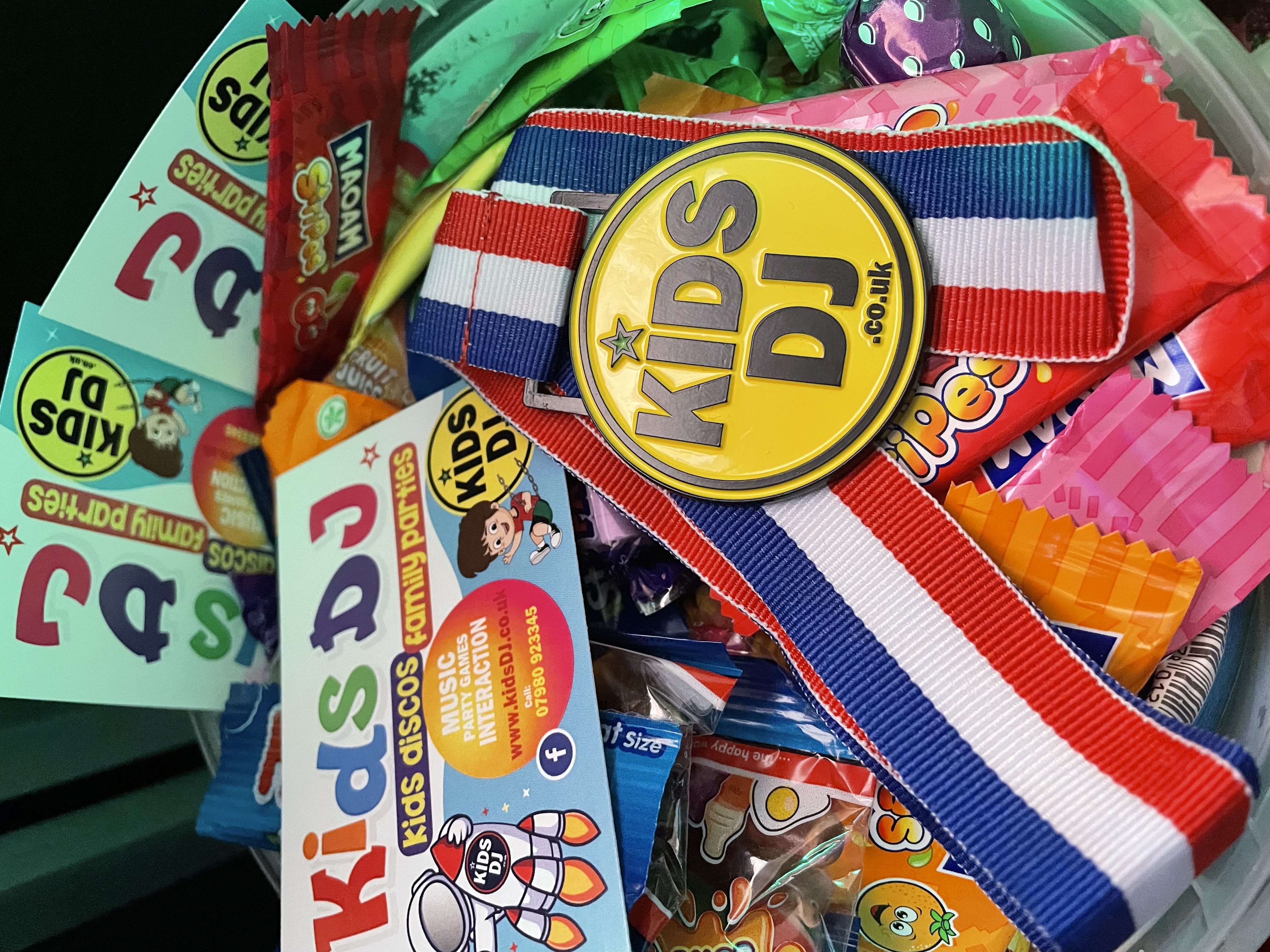 Kids DJ include sweets and medals at our children's disco parties
