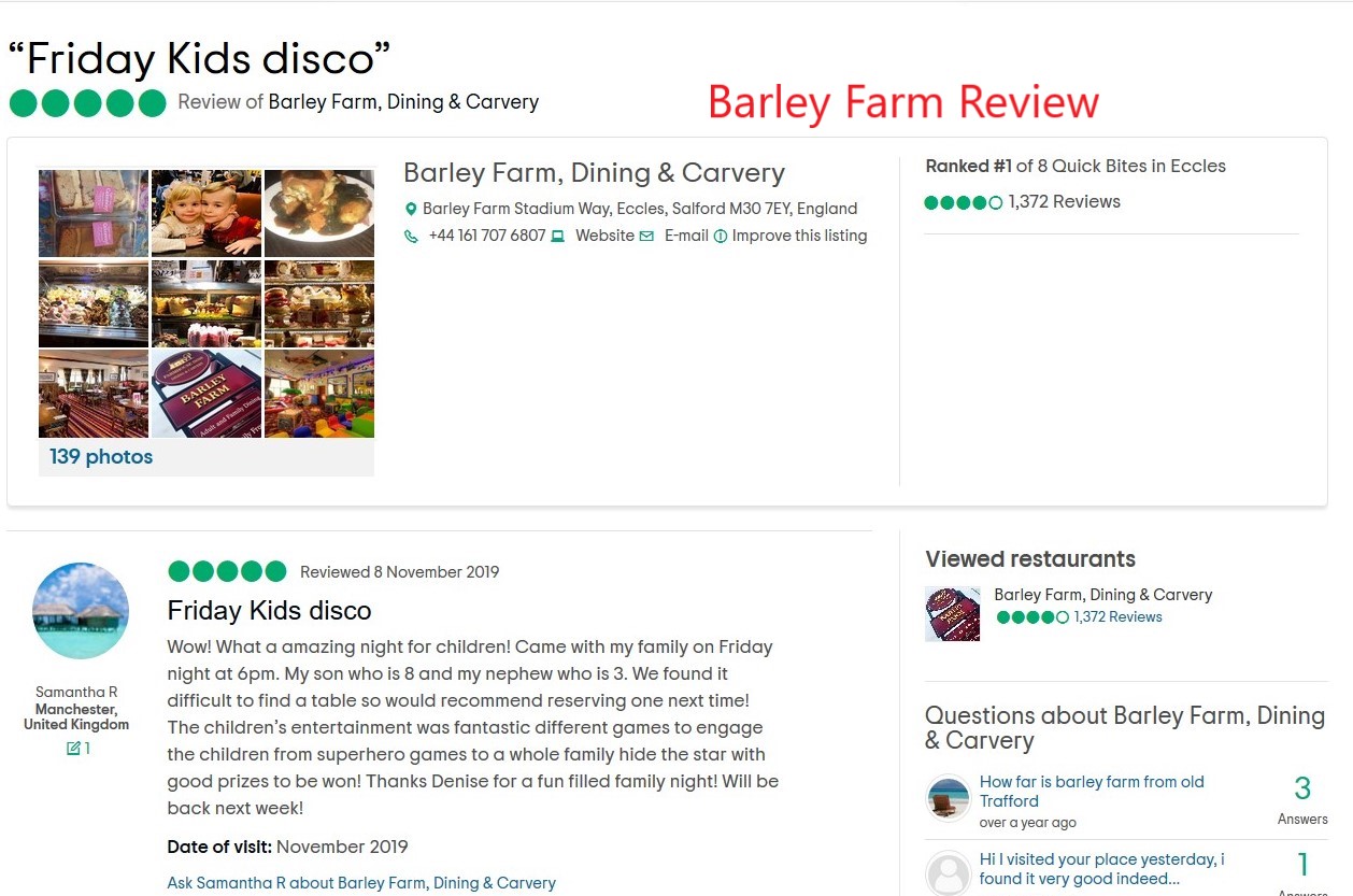 Kids disco every Friday at the Barley Farm