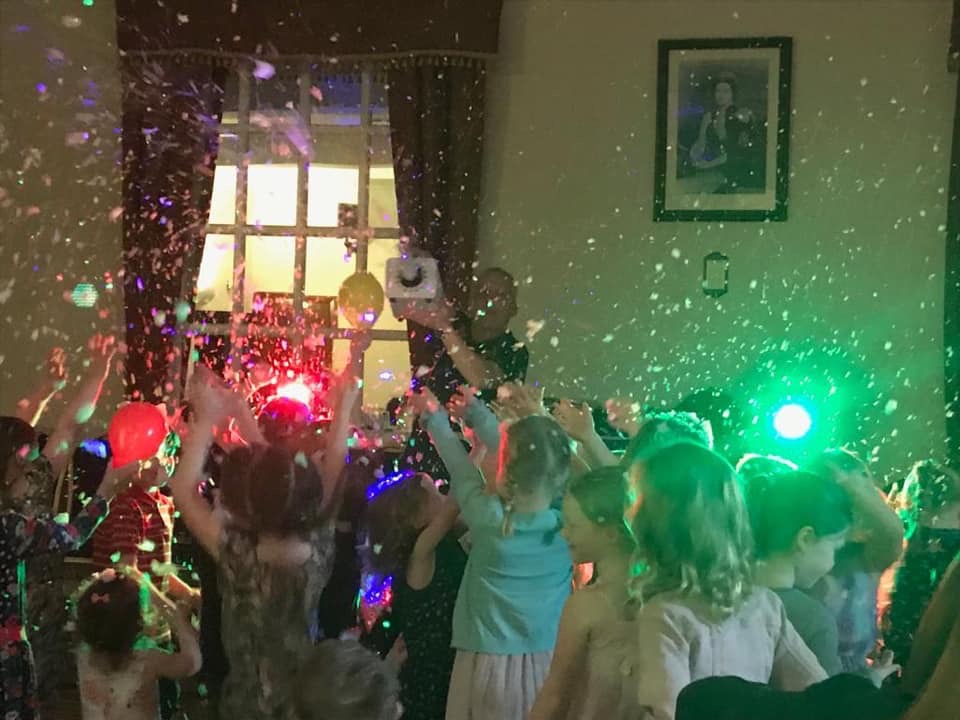 Kids DJ party in Bollington with snow machine